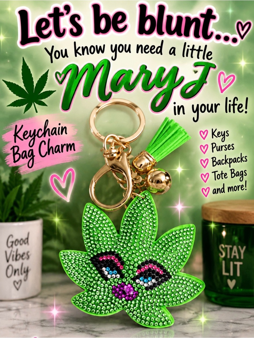 Mary J Puffy Keychain Bag Charm - W**d Leaf 🍃  - Let’s Be Blunt. .